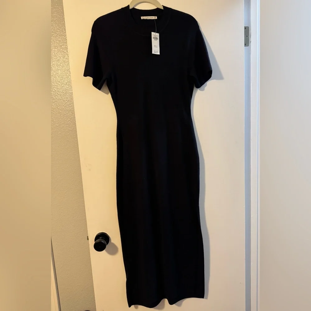 NWT Abercrombie & Fitch Black Midi Sweater Side Slit Dress
